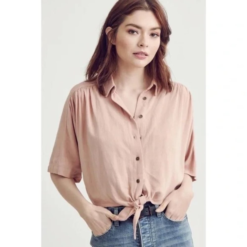 Wishlist Apparel Blush Button Front Tie Crop Shirt